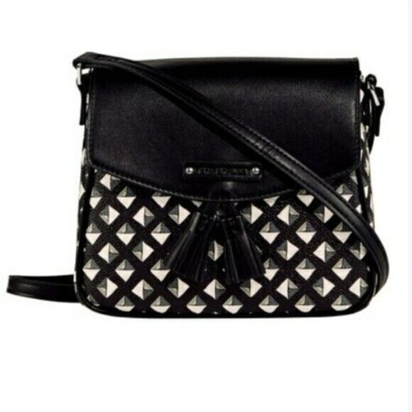 Vera Bradley Black and White Geometric Pattern Tassel Crossbody - Picture 1 of 2